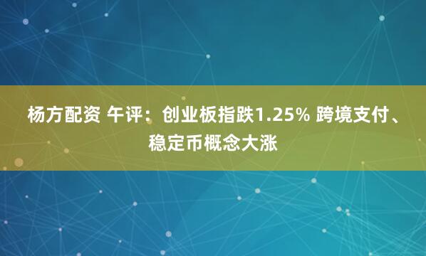 杨方配资 午评：创业板指跌1.25% 跨境支付、稳定币概念大涨